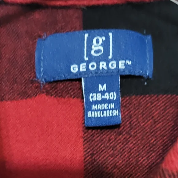 George Men's Red/Black Plaid Flannel Long Sleeve Top Size Medium EUC - Picture 3 of 7
